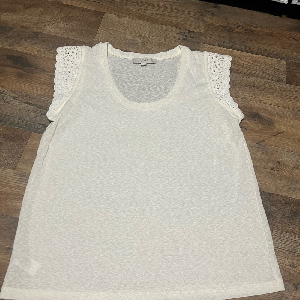 LOFT Cream Lace Sleeve Tee size L NWOT
